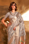 Grey Paithani Silk Saree With Blouse Piece