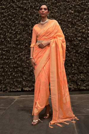 Orange Silk Saree With Blouse Piece