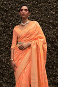 Orange Silk Saree With Blouse Piece