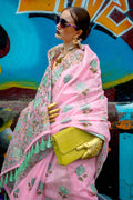 Pink Banarasi Silk Saree With Blouse Piece