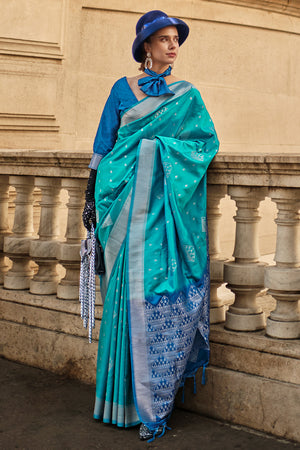 Ocean Blue Soft Silk Saree With Blouse Piece