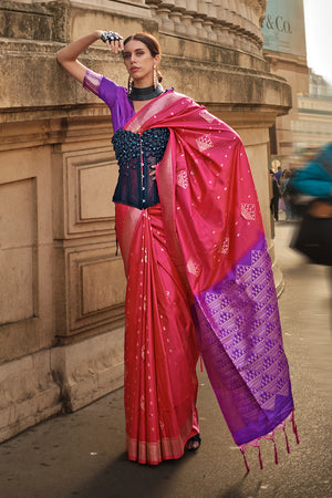 Navy blue silk saree with blouse 6009