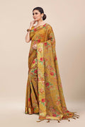 Womens Digital Print Viscose Yellow Saree With Blouse Piece