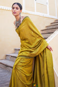 Fawn Yellow Mulmul Cotton Saree