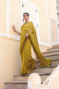 Fawn Yellow Mulmul Cotton Saree