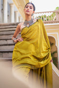 Fawn Yellow Mulmul Cotton Saree