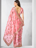 Embroidered Embellished Organza Saree With Blouse Piece