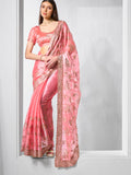 Embroidered Embellished Organza Saree With Blouse Piece