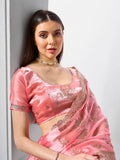 Embroidered Embellished Organza Saree With Blouse Piece