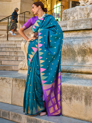 Blue Art Silk Saree With Blouse Piece