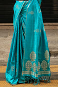 Firozi Satin Silk Saree