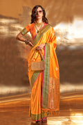 Yellow Banarasi Silk Saree With Blouse Piece