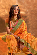 Yellow Banarasi Silk Saree With Blouse Piece