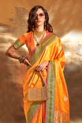 Yellow Banarasi Silk Saree With Blouse Piece