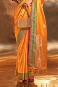 Yellow Banarasi Silk Saree With Blouse Piece