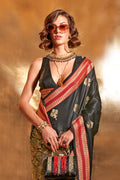 Black Banarasi Silk Saree With Blouse Piece