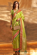 Green Banarasi Silk Saree With Blouse Piece