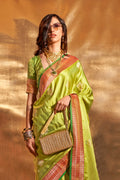 Green Banarasi Silk Saree With Blouse Piece