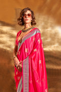 Pink Banarasi Silk Saree With Blouse Piece