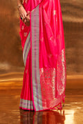 Pink Banarasi Silk Saree With Blouse Piece