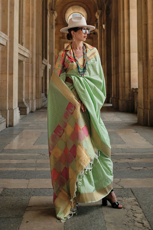 Pista Green Soft Silk Saree With Blouse Piece