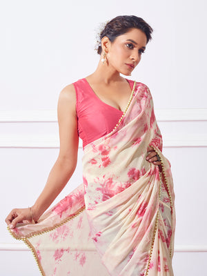 Pink Organza Party Wear Saree With Blouse Piece