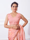 Peach Organza Party Wear Saree With Blouse Piece