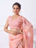 Peach Organza Party Wear Saree With Blouse Piece