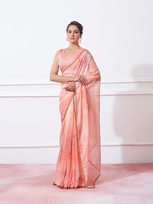 Peach Organza Party Wear Saree With Blouse Piece