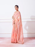 Peach Organza Party Wear Saree With Blouse Piece