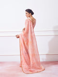 Peach Organza Party Wear Saree With Blouse Piece