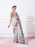 Lavender Organza Party Wear Saree With Blouse Piece