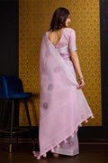 Pink Linen Silk Saree With Blouse Piece