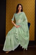 Green Linen Silk Saree With Blouse Piece