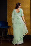 Green Linen Silk Saree With Blouse Piece