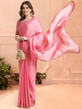 Coral Chiffon Ready To Wear Saree With Blouse Piece