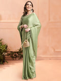 Sea Green Chiffon Ready To Wear Saree With Blouse Piece