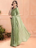 Sea Green Chiffon Ready To Wear Saree With Blouse Piece