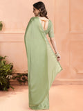 Sea Green Chiffon Ready To Wear Saree With Blouse Piece