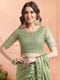 Sea Green Chiffon Ready To Wear Saree With Blouse Piece