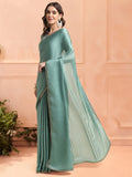 Green Chiffon Ready To Wear Saree With Blouse Piece