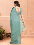 Green Chiffon Ready To Wear Saree With Blouse Piece