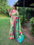 Lime Green Paithani Silk Saree With Blouse Piece