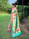 Lime Green Paithani Silk Saree With Blouse Piece