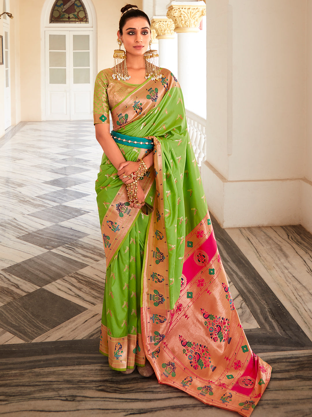 Buy Light Green Paithani Silk Zari Work Traditional Wear Saree Online From  Surat Wholesale Shop.