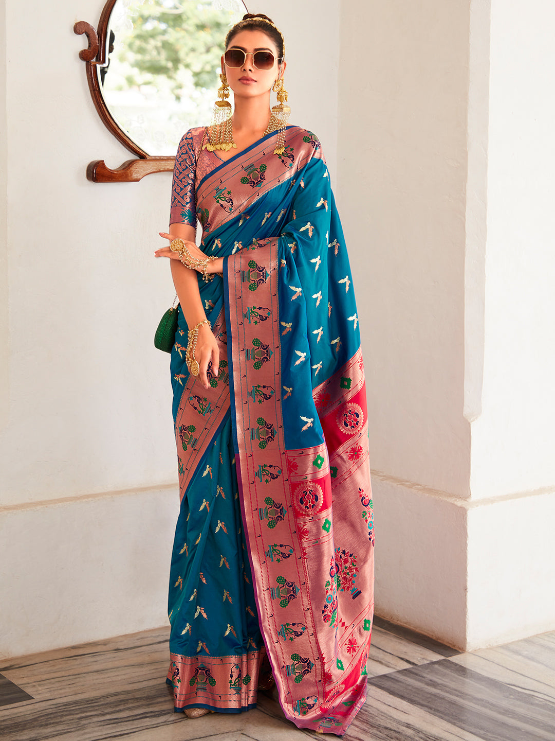 Buy Peacock Blue Weaving Silk Designer Saree | Designer Sarees