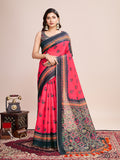 Pink Linen Blend Saree With Blouse Piece