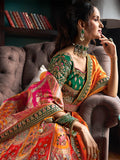 Multicolor & Green Banarasi Silk Semi Stitched Lehenga