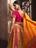 Yellow & Red Banarasi Silk Lehenga Choli