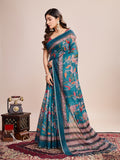 Light Blue Linen Blend Saree With Blouse Piece